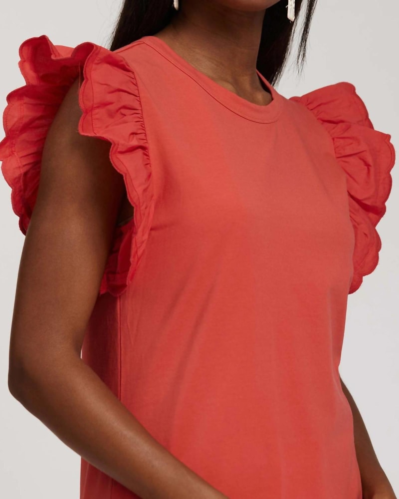 Back of a model wearing a size L Juliette Eyelet Sleeve Top in Sailor Red in Sailor Red by Tyler Boe. | dia_product_style_image_id:334163